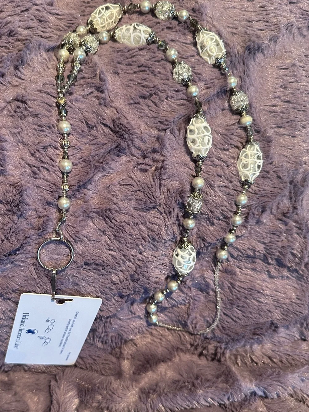 LANYARD Custom Ordered Crystal Silver Pearl use Badges, Cards, Cruise Nurse ❤️ - Picture 11 of 15
